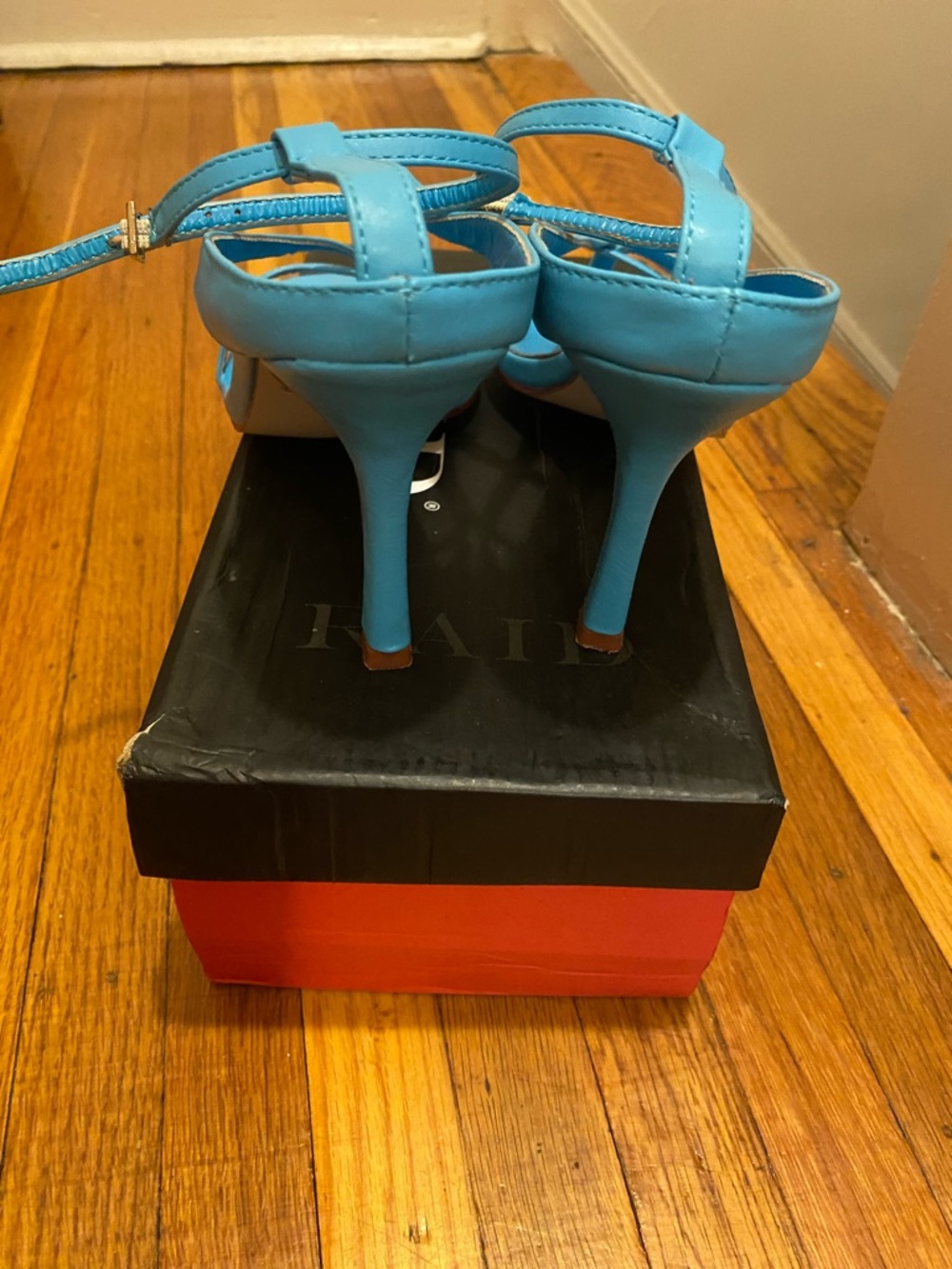 Raid Blue Strappy Square-Toe Women's Heels - Picture 4 of 5